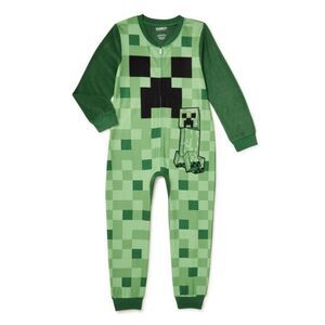 MINECRAFT Boys Sleeper CREEPER UNION SUIT PAJAMAS 1-PC FLEECE NWT